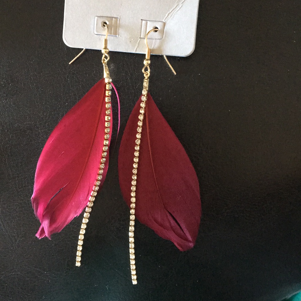 New Badgley Waterfall Crystal Feather Earrings 28$
